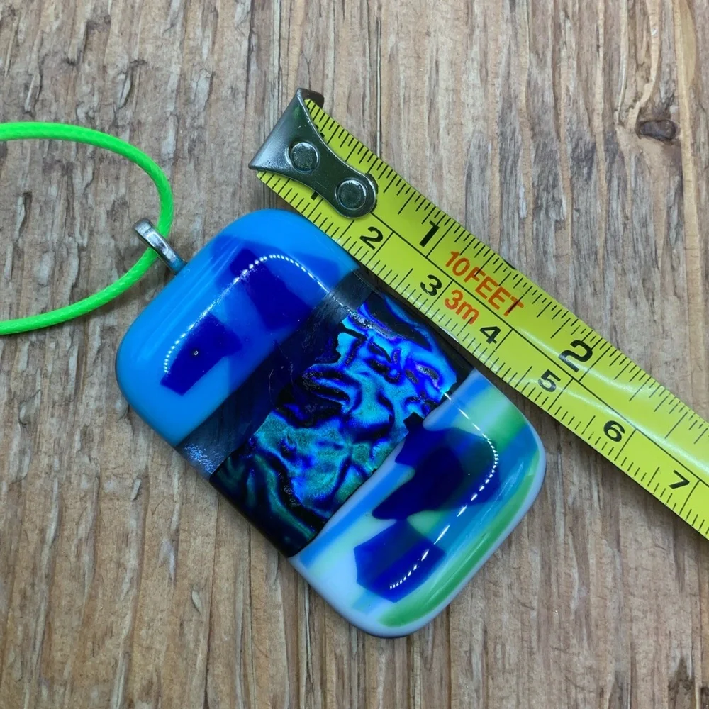 Murano Style Blue Fused Dichromic Glass Pendant Cord Necklace